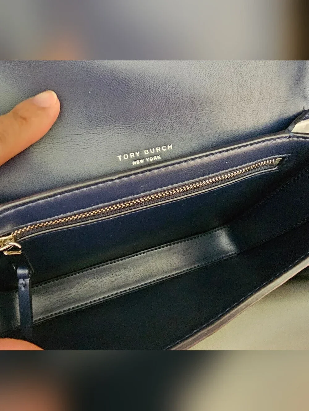 Tory Burch  Britten Textured Patent  Navy Leather Chain Crossbody